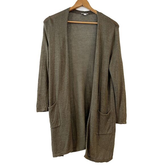 J.Jill Olive Green Long Cardigan Petite Medium Linen Blend - Picture 1 of 7